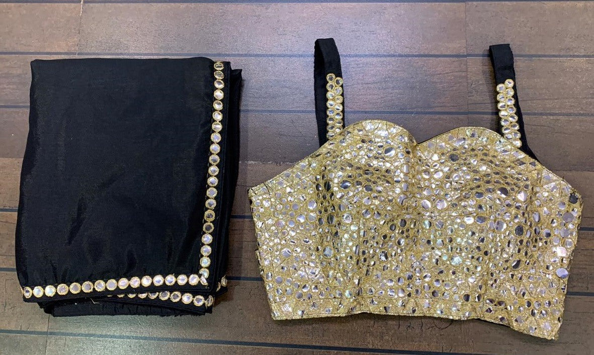 Black indowestern paper mirror saree