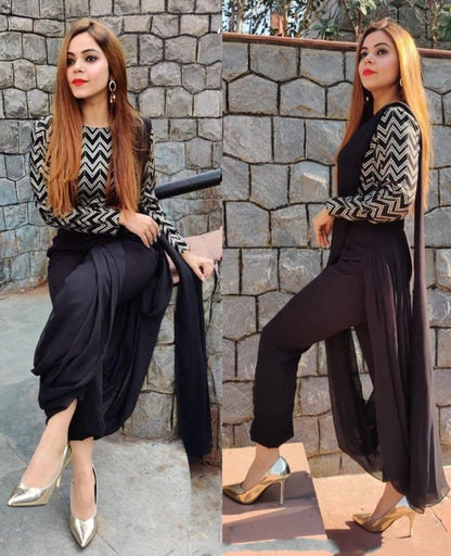 Black indowestern party wear pant suit
