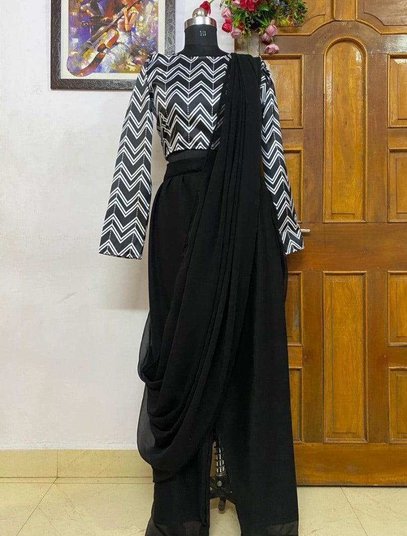 Black indowestern party wear pant suit