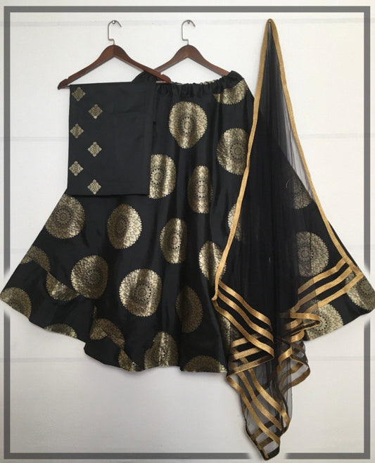 Black jacquard banarasi silk wedding lehenga
