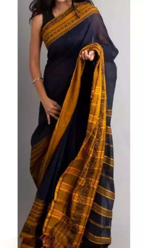Black khadi cotton saree