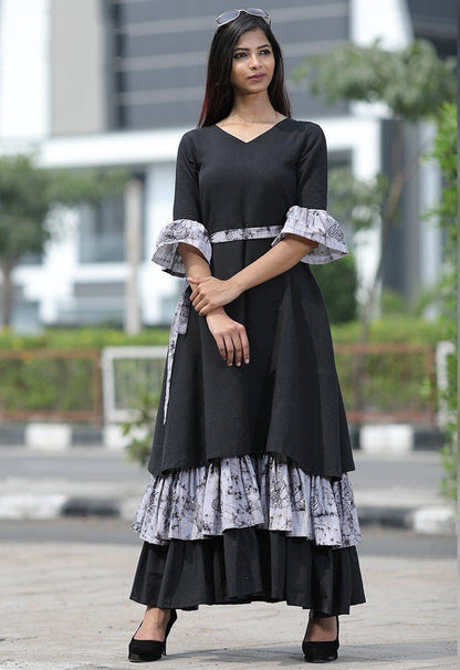 Black khadi kotton stylist long kurti