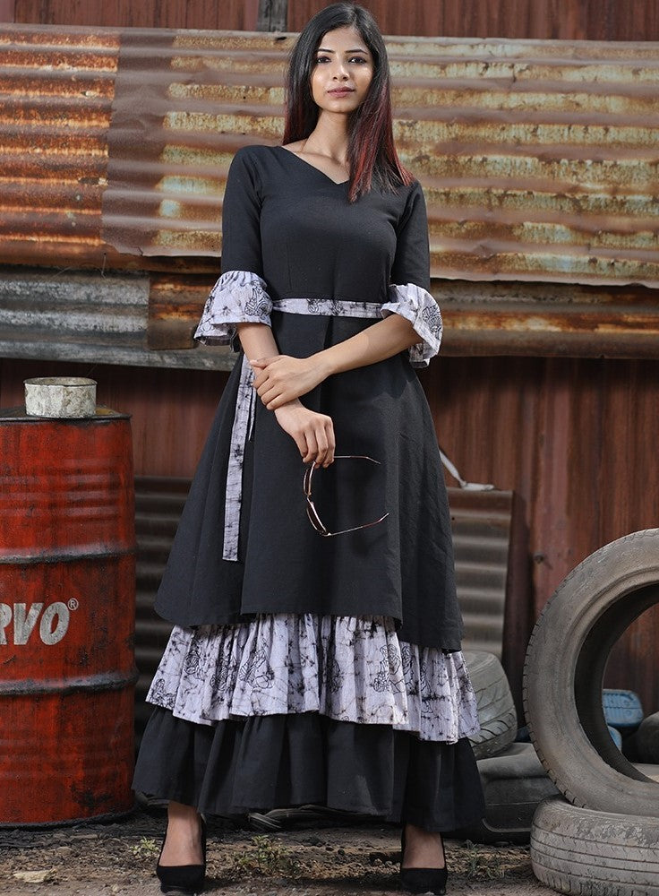 Black khadi kotton stylist long kurti