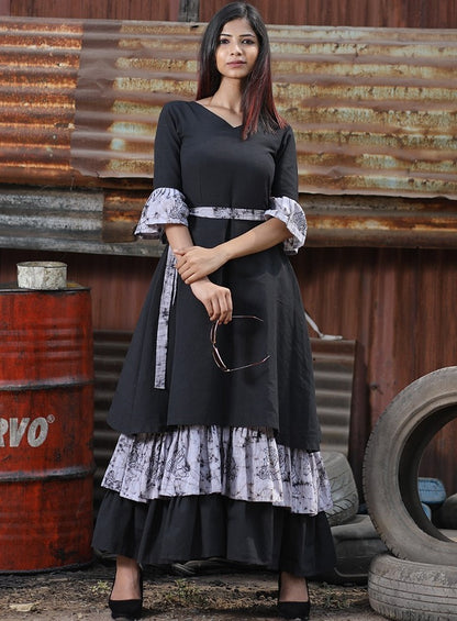 Black khadi kotton stylist long kurti