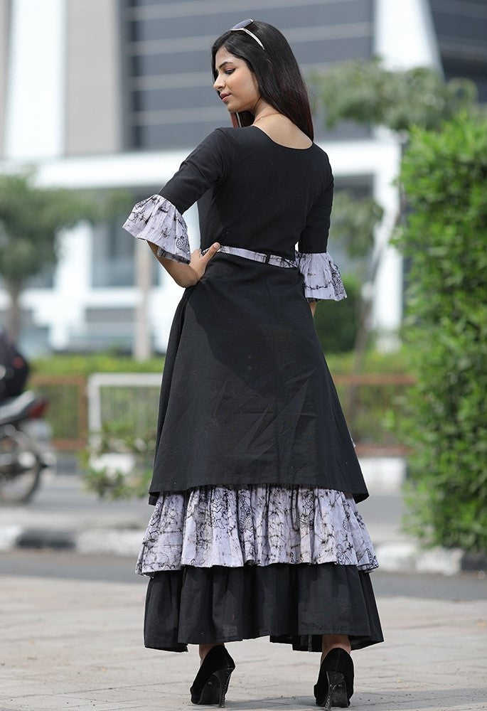 Black khadi kotton stylist long kurti