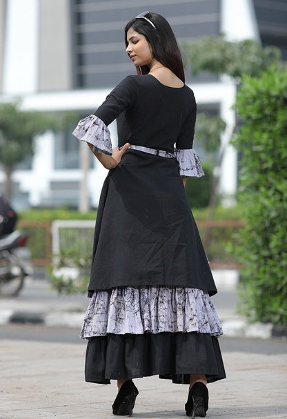 Black khadi kotton stylist long kurti