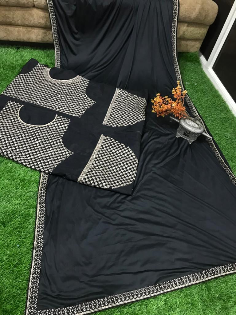 Black malai georgette silk partywear saree