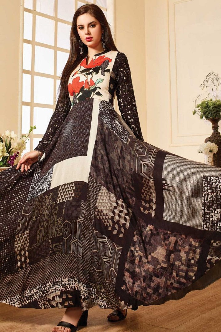 black maslin cotton printed long kurti