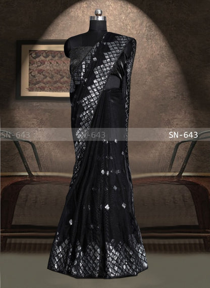 Black mono net sequence worked designer partywear saree