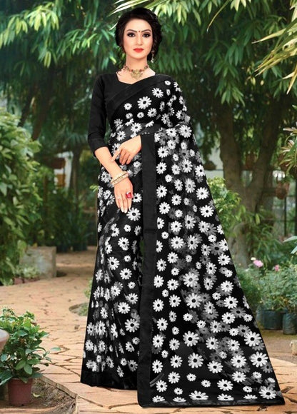 Black mono net white threadworked beautiful saree