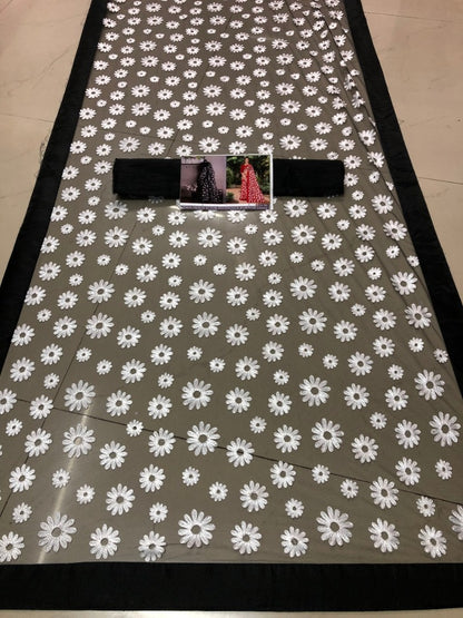 Black mono net white threadworked beautiful saree