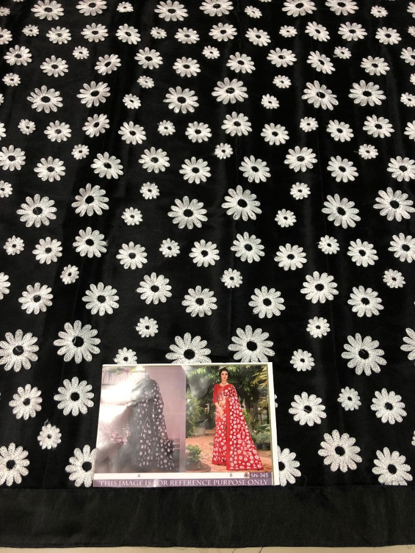 Black mono net white threadworked beautiful saree