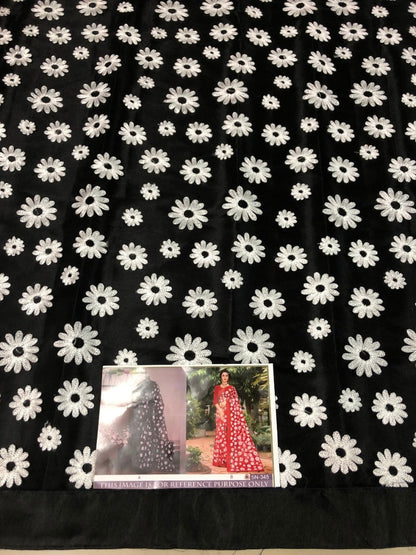 Black mono net white threadworked beautiful saree