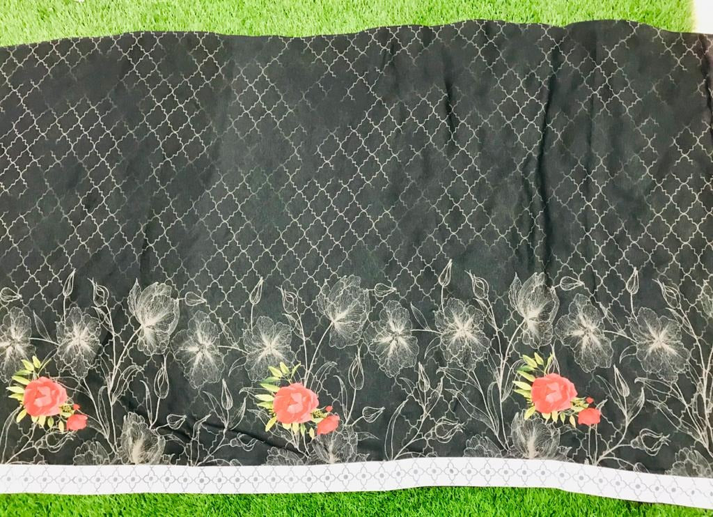 Black moss digital printed designer saree
