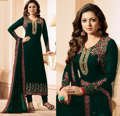 Black multicolor threadwork designer churidar salwar suit