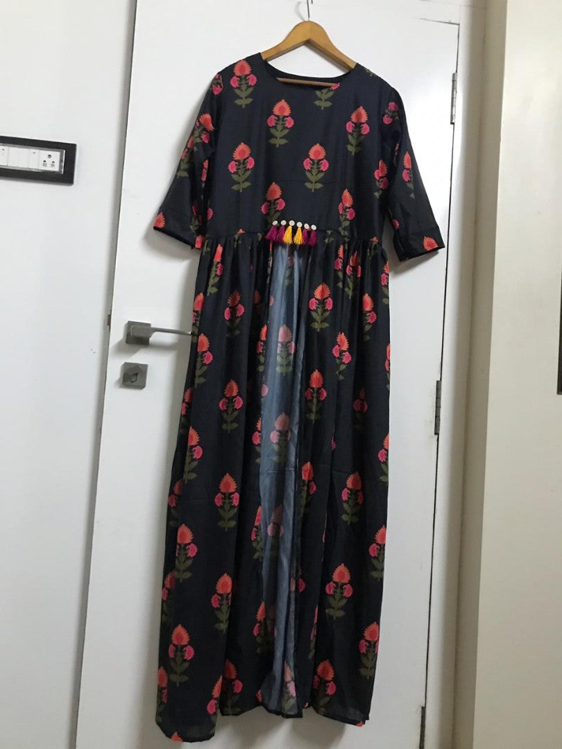 black muslin digital printed top and rayon cotton plazzo salwar suit