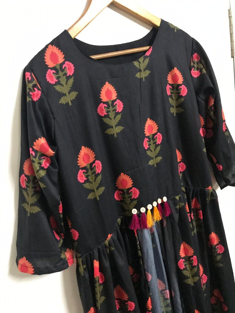 black muslin digital printed top and rayon cotton plazzo salwar suit