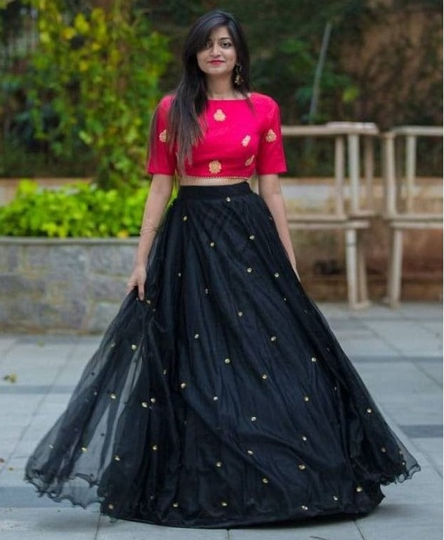 Black net beautiful partywear lehenga choli with blouse and dupatta