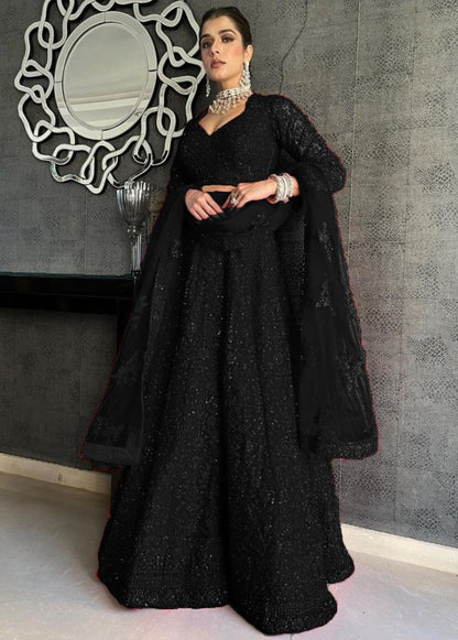 Black net coding heavy dori work wedding lehenga choli