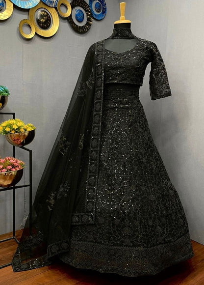Black net coding heavy dori work wedding lehenga choli