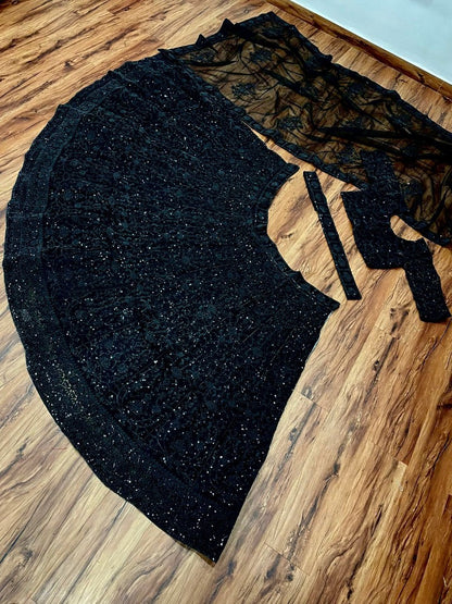 Black net coding heavy dori work wedding lehenga choli