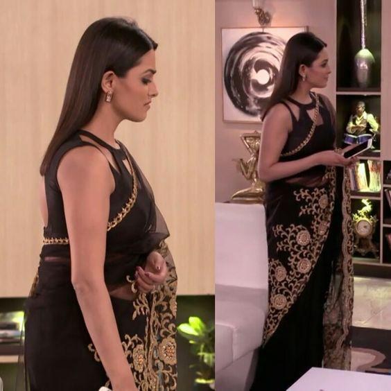 Black net designer embroidered partywear saree