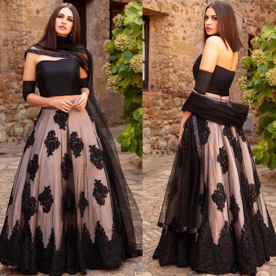 Black net designer embroidered stylist and gorgeous ceremonial lehenga
