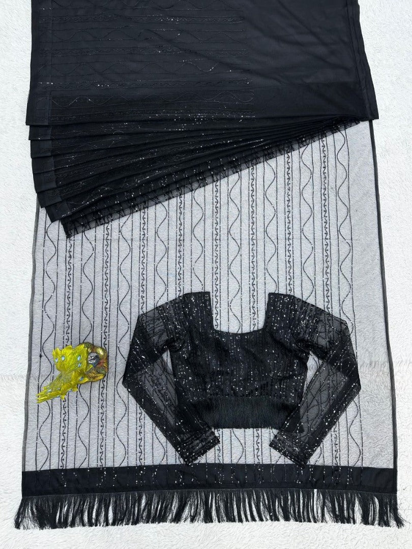 Black net designer party wear saree