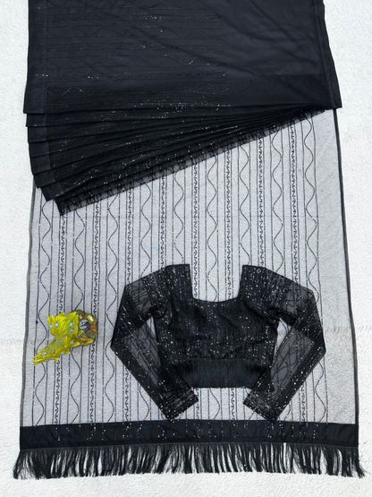 Black net designer party wear saree