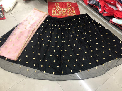 Black net embroidered partywear lehenga choli