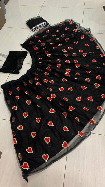 Black net embroidered work partywear lehenga choli