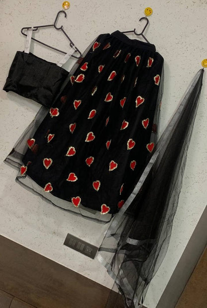 Black net embroidered work partywear lehenga choli