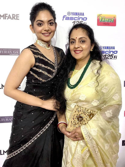 Black net fancy thread work partywear saree