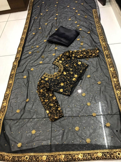 black net heavy embroidered wedding saree