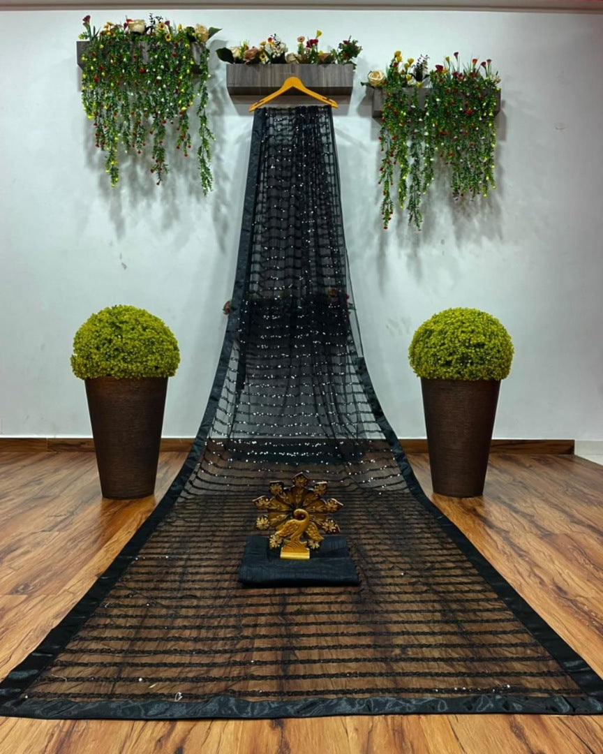 Black net sequence work bollywood saree