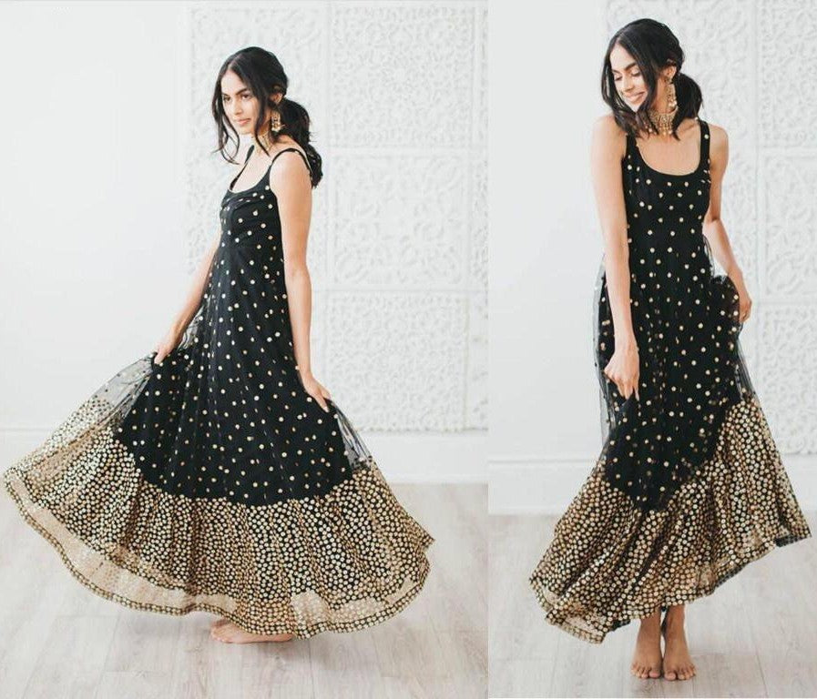 Black net sequence work gown