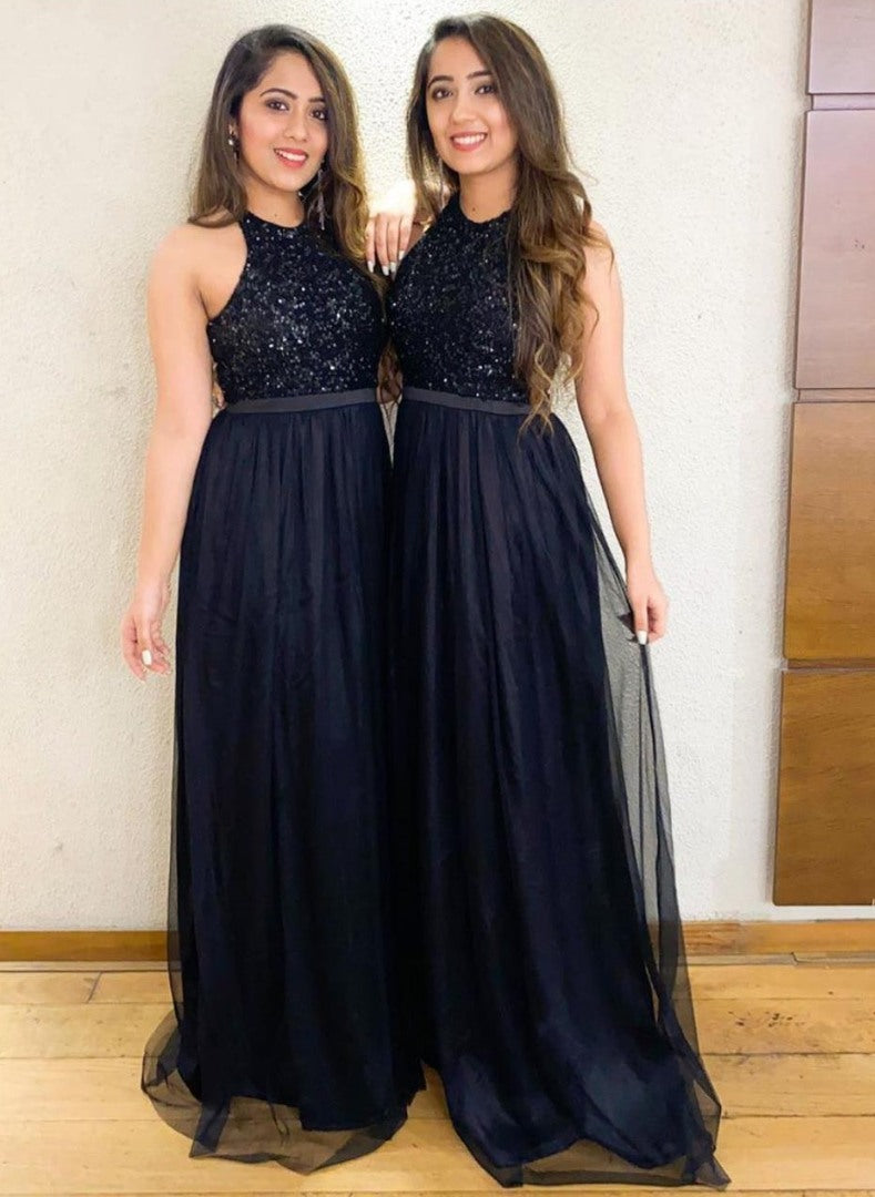 Black net sequence work partywear gown