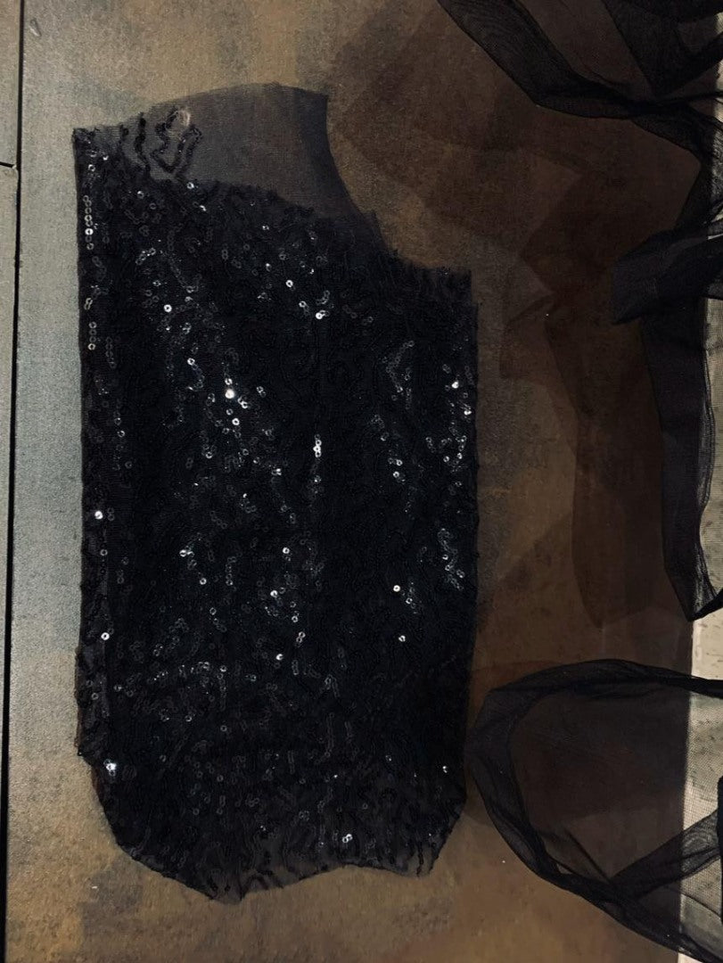 Black net sequence work partywear gown