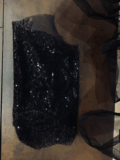 Black net sequence work partywear gown