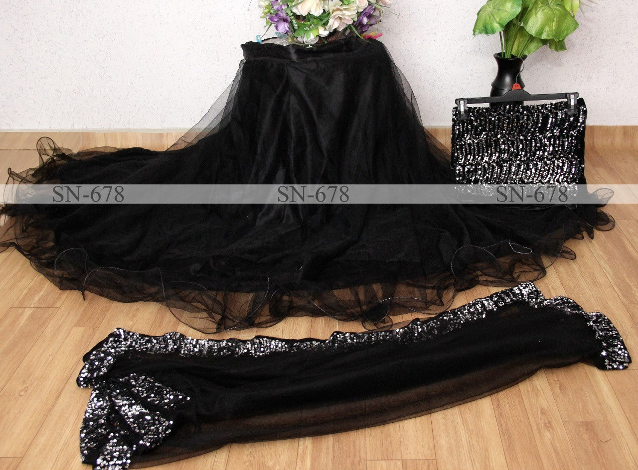 Black net sequence work partywear lehenga