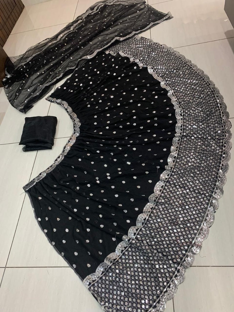 Black net silver sequence work wedding lehenga choli