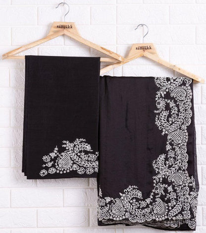 Black organza chainstitch work saree