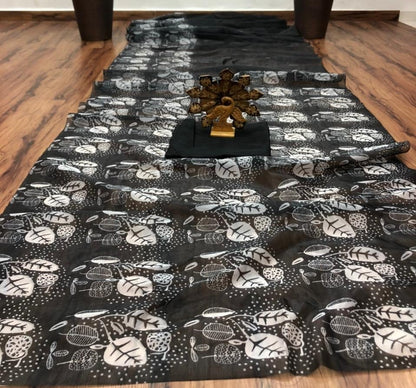 Black organza digital printed saree