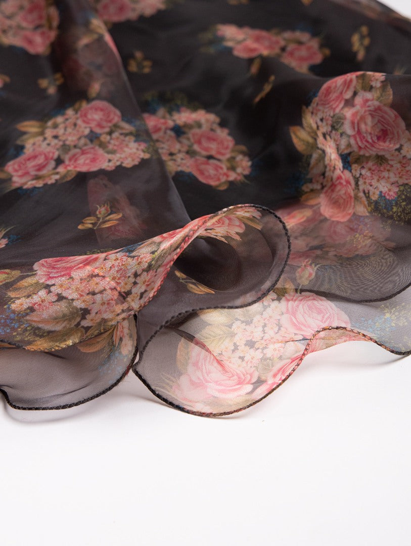 Black organza floral printed crop top lehenga