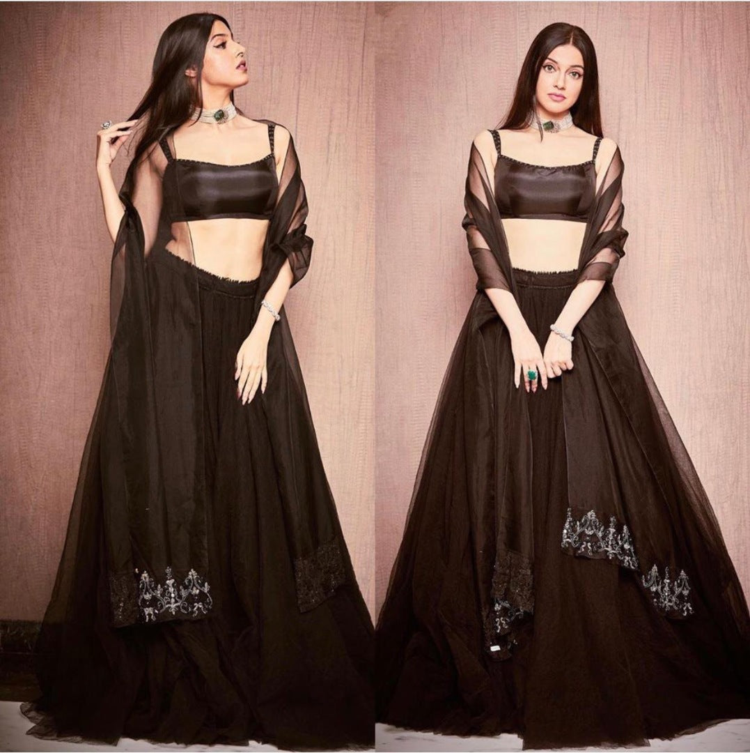 Black organza gorgeous partywear lehenga choli with embroidery dupatta