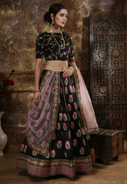 Black phantom silk heavy designer embroidered wedding lehenga choli