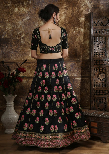 Black phantom silk heavy designer embroidered wedding lehenga choli