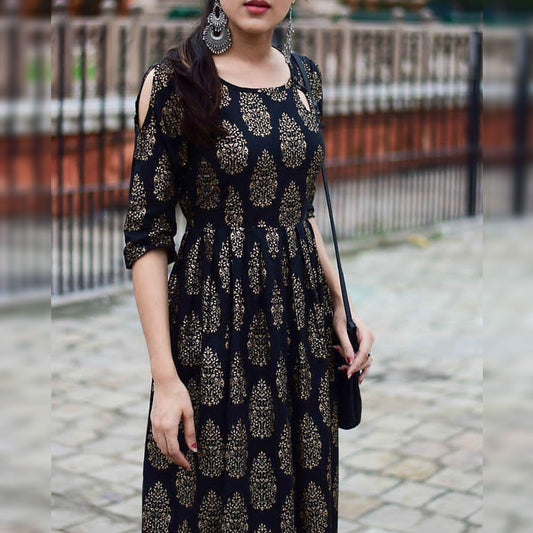 Black poly rayon printed kurti
