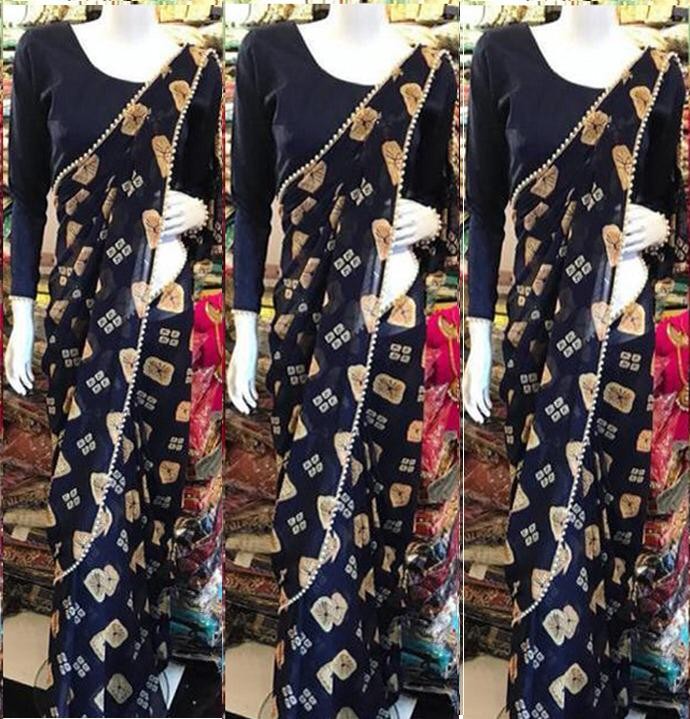 black printed georgette moti lace border partywear saree