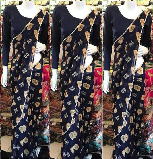 black printed georgette moti lace border partywear saree